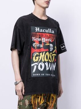 Haculla Ghost Town Distressed Tee Black Vintage Washed Size Medium